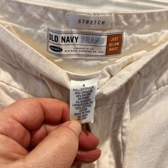 Old Navy Pants Womens Sz 4 White Linen Stretch‎ Lined Roll Cuff Wide Leg VTG Y2K - Picture 6 of 6